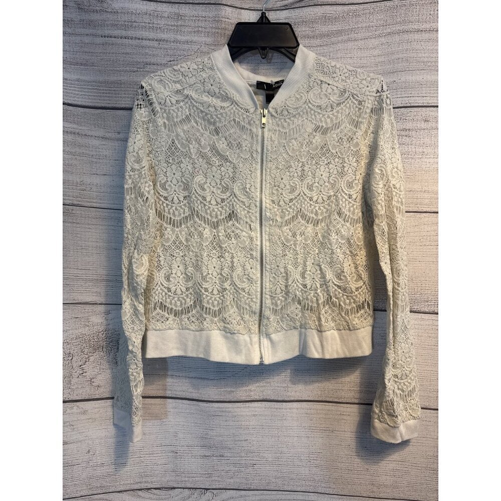 Aqua Lace Bomber Jacket In Ivory Size M